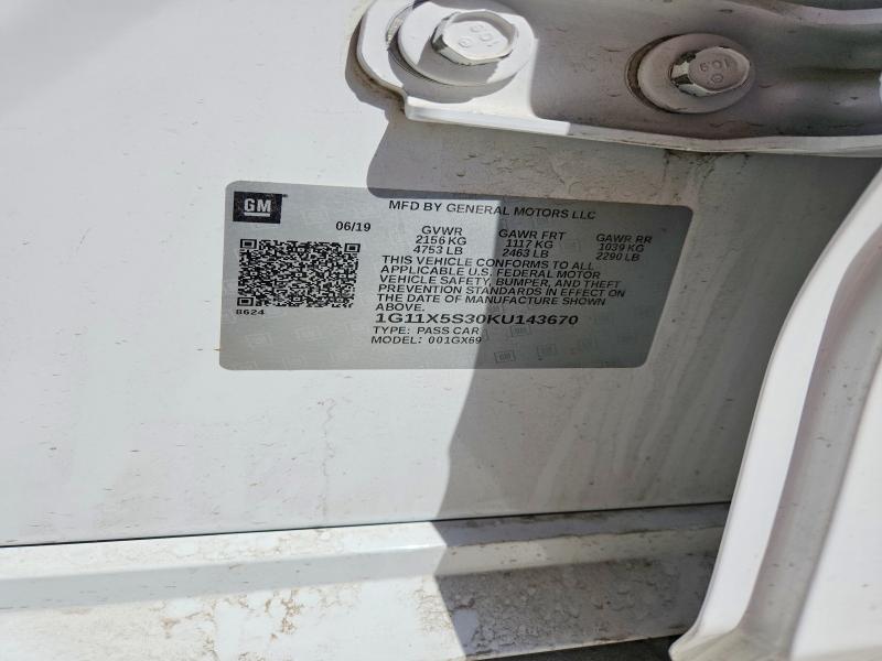 2019 Chev Impala მანქანა იყიდება აუქციონზე, vin: 1G11XDS30KU143670, აუქციონის ნომერი: 48094246