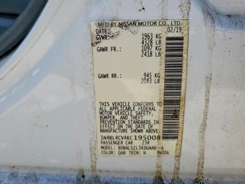 Продаж на аукціоні авто 2019 Nissan Altima 2.5 S, vin: 1N4BL4CV4KC195008, номер лоту: 48943106