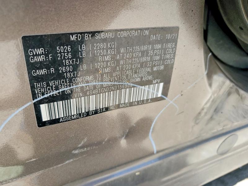 Продаж на аукціоні авто 2022 Subaru Outback, vin: 4S4BTGND2N3156904, номер лоту: 51628046