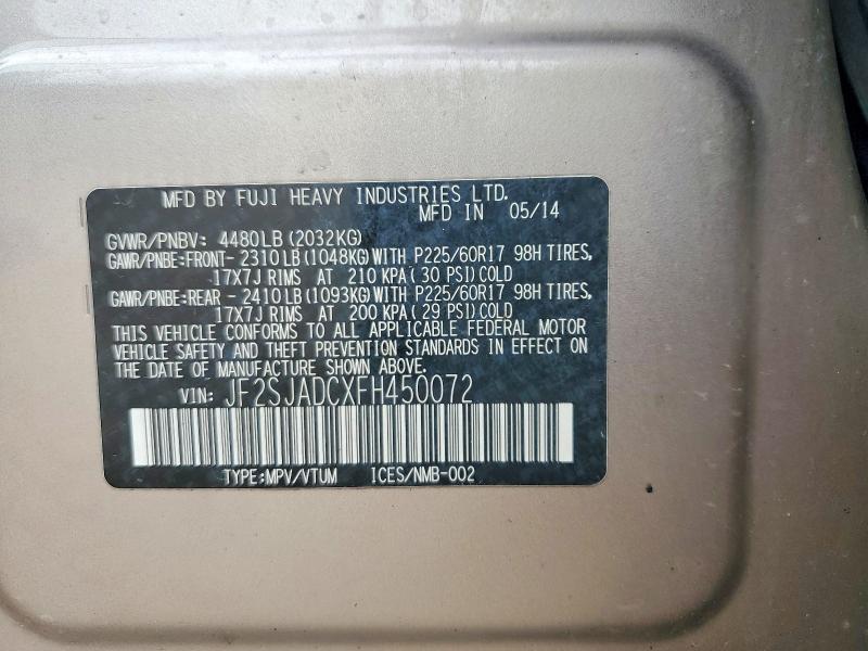 Aukcja sprzedaży 2015 Subaru Forester, vin: JF2SJADCXFH450072, numer aukcji: 51418766