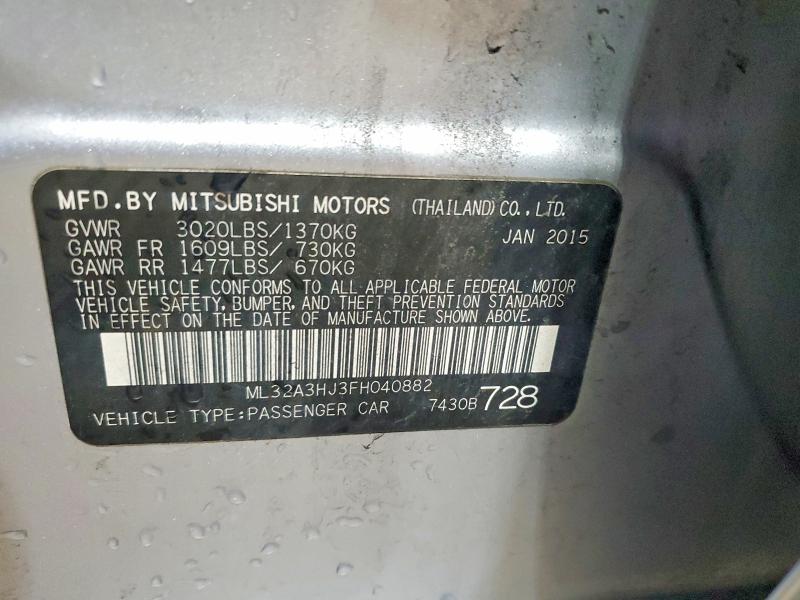 Aukcja sprzedaży 2015 Mitsubishi Mirage, vin: ML32A3HJ3FH040882, numer aukcji: 50475546