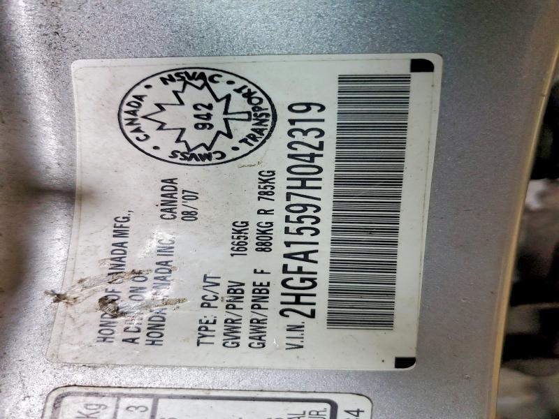 Aukcja sprzedaży 2007 Honda Civic, vin: 2HGFA15597H042319, numer aukcji: 46834276