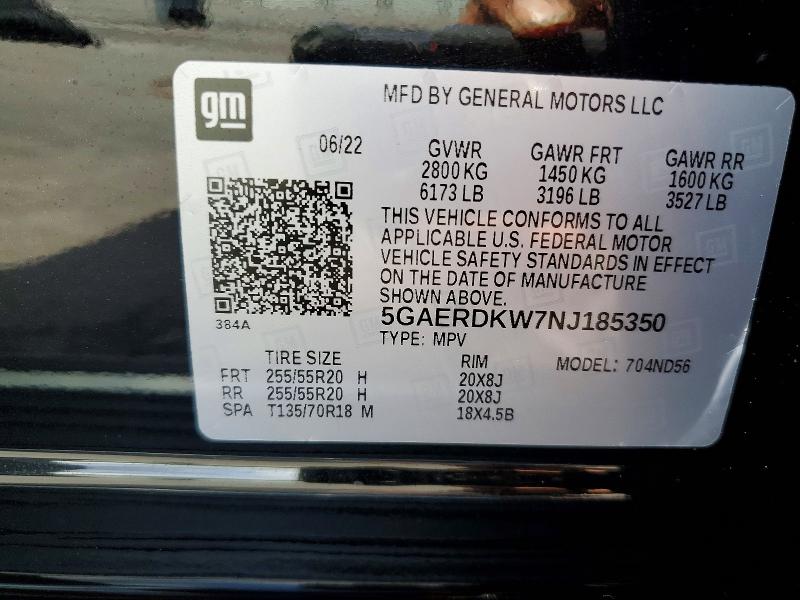 51260526 :رقم المزاد ، 5GAERDKW7NJ185350 vin ، 2022 Buick Enclave مزاد بيع