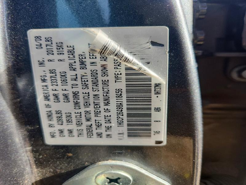2008 Honda Accord მანქანა იყიდება აუქციონზე, vin: 1HGCP26498A118456, აუქციონის ნომერი: 49597016
