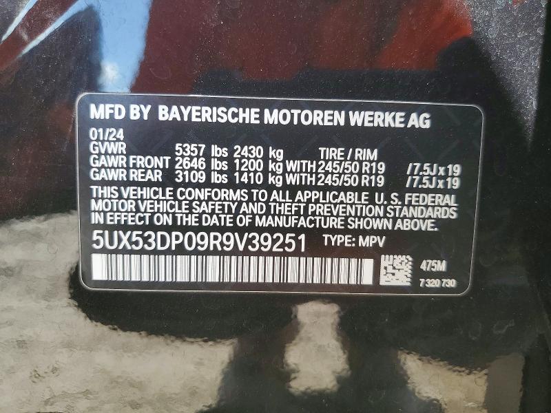 Aukcja sprzedaży 2024 Bmw X3, vin: 5UX53DP09R9V39251, numer aukcji: 49794466