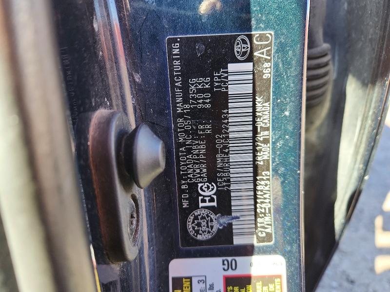 50123116 :رقم المزاد ، 2T1BURHE4JC122434 vin ، 2018 Toyota Corolla مزاد بيع