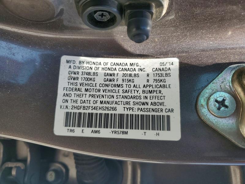 51624486 :رقم المزاد ، 2HGFB2F54EH526266 vin ، 2014 Honda Civic مزاد بيع