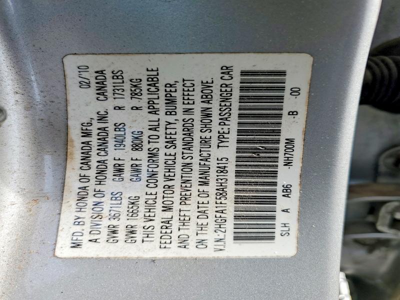 Продаж на аукціоні авто 2010 Honda Civic, vin: 2HGFA1F58AH318415, номер лоту: 51379966