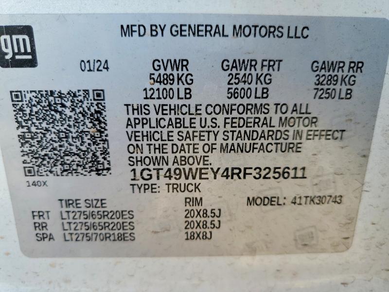 45829876 :رقم المزاد ، 1GT49WEY4RF325611 vin ، 2024 Gmc Sierra مزاد بيع