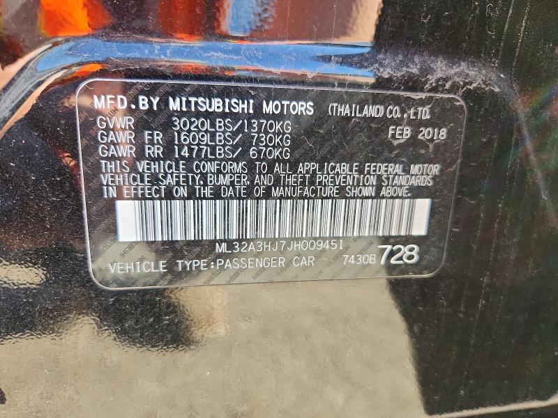 Продаж на аукціоні авто 2018 Mitsubishi Mirage, vin: ML32A3HJ7JH009451, номер лоту: 51017006