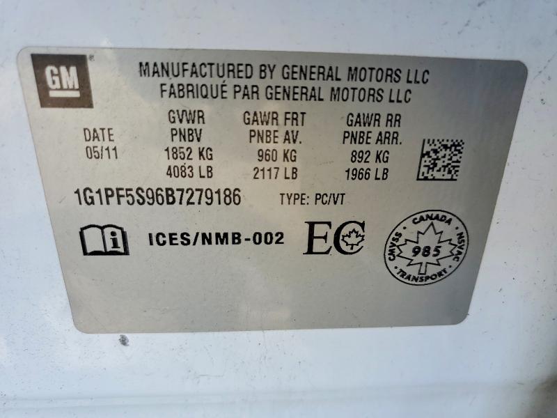 2011 Chevrolet Cruze მანქანა იყიდება აუქციონზე, vin: 1G1PF5S96B7279186, აუქციონის ნომერი: 45946486