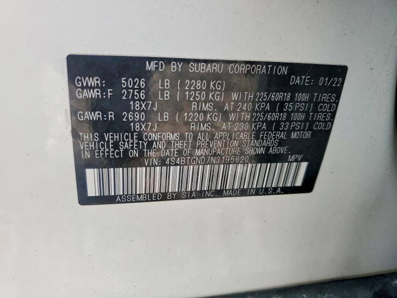 Aukcja sprzedaży 2022 Subaru Outback, vin: 4S4BTGND7N3195620, numer aukcji: 48405946