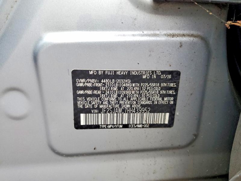 2017 Subaru Forester მანქანა იყიდება აუქციონზე, vin: JF2SJAWC7HH439952, აუქციონის ნომერი: 49766736