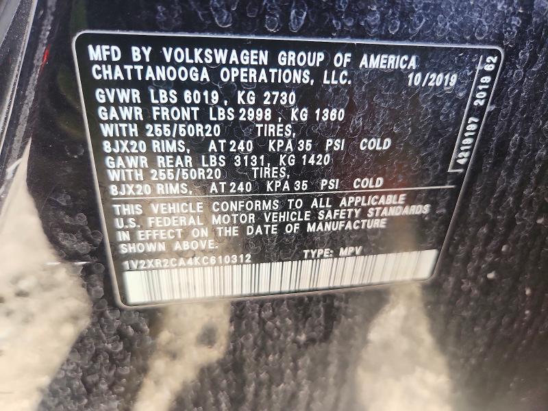Продажа на аукционе авто 2019 Volkswagen Atlas, vin: 1V2XR2CA4KC610312, номер лота: 49230566