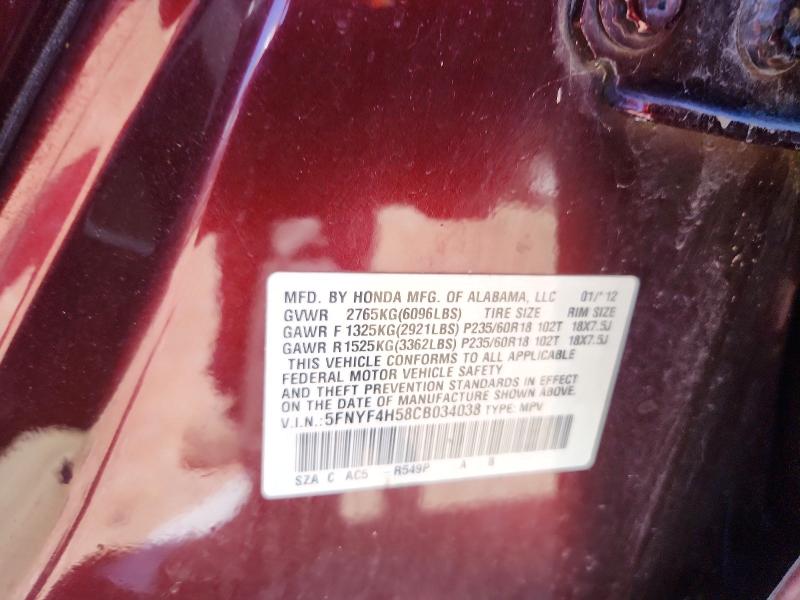 Продаж на аукціоні авто 2012 Honda Pilot, vin: 5FNYF4H58CB034038, номер лоту: 51176916