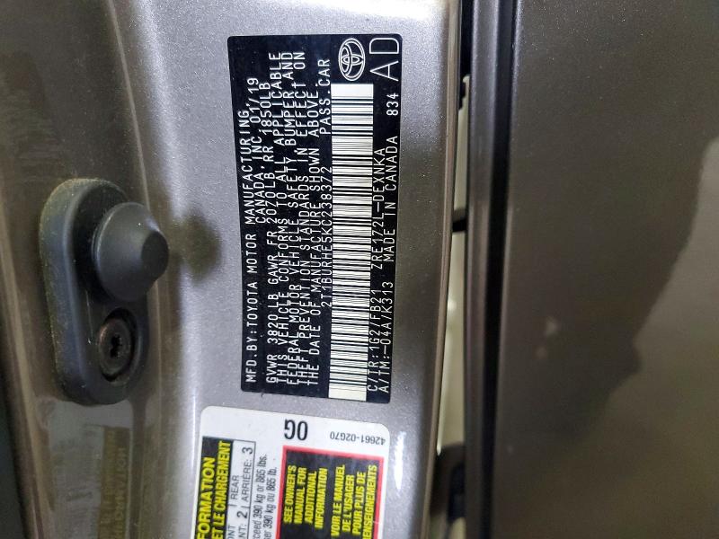 2019 Toyota Corolla მანქანა იყიდება აუქციონზე, vin: 2T1BURHE5KC238372, აუქციონის ნომერი: 41630016