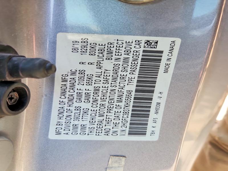 Aukcja sprzedaży 2019 Honda Civic, vin: 2HGFC3B37KH356648, numer aukcji: 50781346
