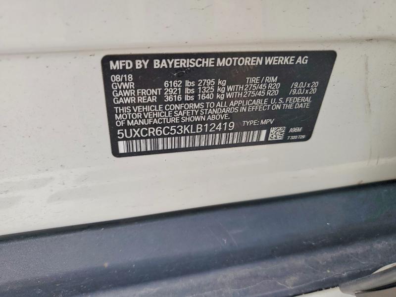 51698466 :رقم المزاد ، 5UXCR6C53KLB12419 vin ، 2019 Bmw X5 مزاد بيع