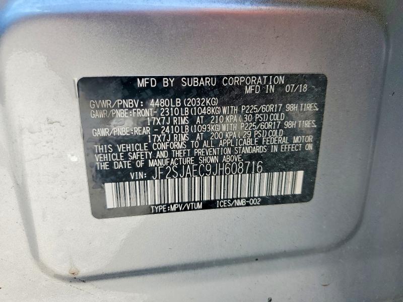 Aukcja sprzedaży 2018 Subaru Forester, vin: JF2SJAEC9JH608716, numer aukcji: 49083416