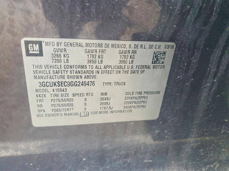 2016 Chevrolet Silverado მანქანა იყიდება აუქციონზე, vin: 3GCUKSEC9GG249476, აუქციონის ნომერი: 48507476