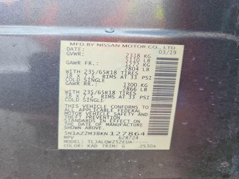 Aukcja sprzedaży 2019 Nissan Murano, vin: 5N1AZ2MJ8KN127864, numer aukcji: 48421766