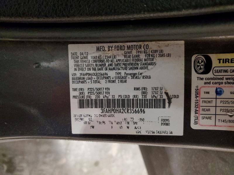 Продажа на аукционе авто 2012 Ford Fusion, vin: 3FAHP0HA2CR356696, номер лота: 48614326