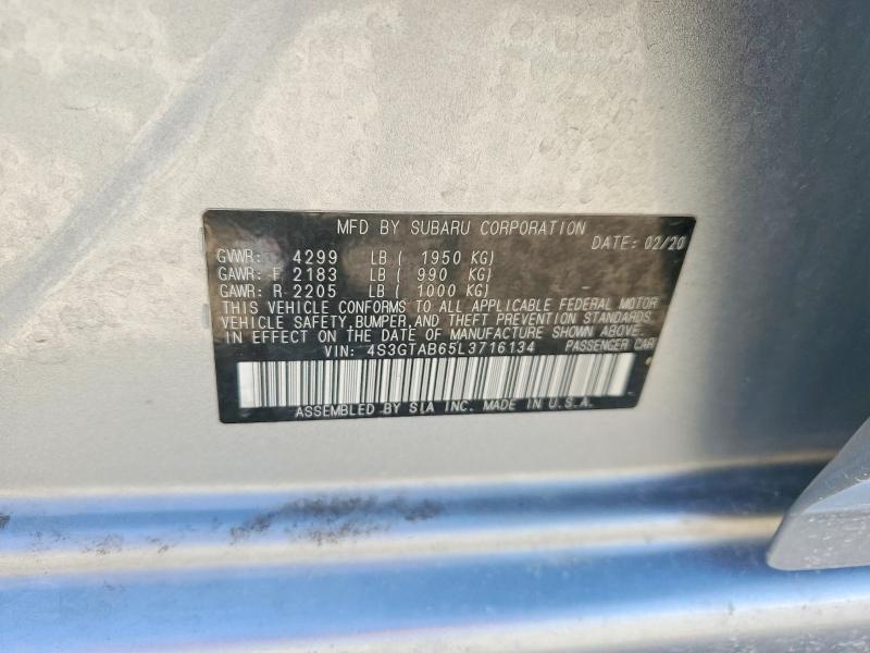 2020 Subaru Impreza მანქანა იყიდება აუქციონზე, vin: 4S3GTAB65L3716134, აუქციონის ნომერი: 49611416
