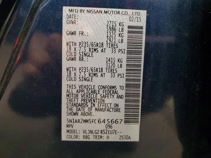 Продаж на аукціоні авто 2015 Nissan Pathfinder, vin: 5N1AR2MM5FC645667, номер лоту: 50759836