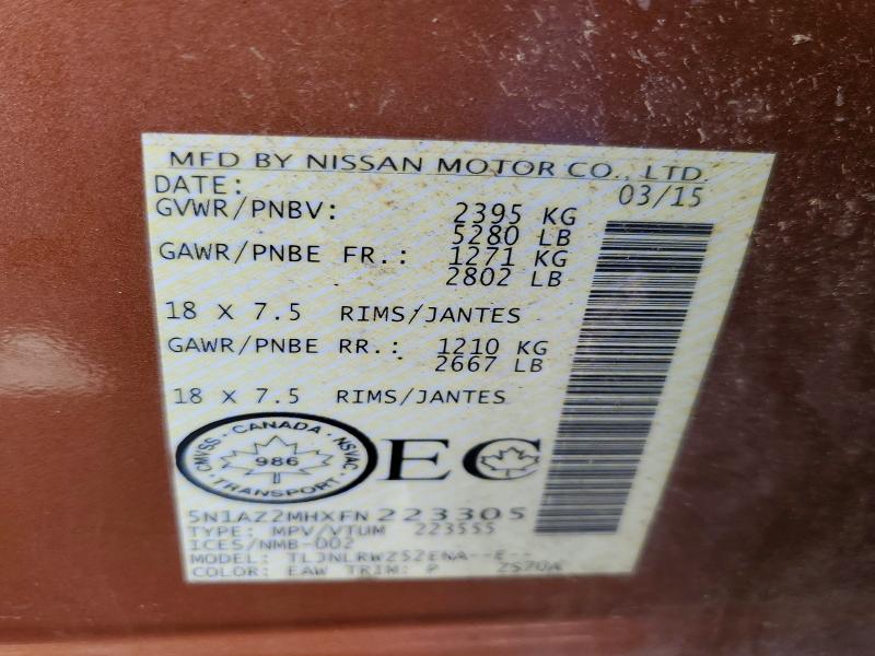 48425466 :رقم المزاد ، 5N1AZ2MHXFN223305 vin ، 2015 Nissan Murano مزاد بيع