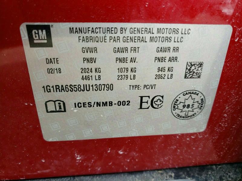 Aukcja sprzedaży 2018 Chevrolet Volt, vin: 1G1RA6S58JU130790, numer aukcji: 48135216