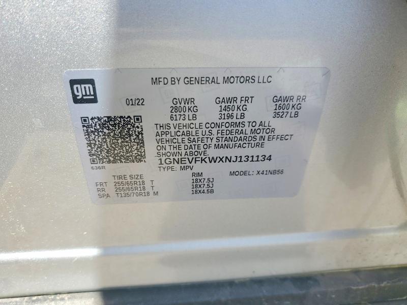 2022 Chevrolet Traverse მანქანა იყიდება აუქციონზე, vin: 1GNEVFKWXNJ131134, აუქციონის ნომერი: 50656366