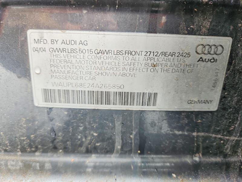 Продаж на аукціоні авто 2004 Audi S4, vin: WAUPL68E24A265850, номер лоту: 50621416
