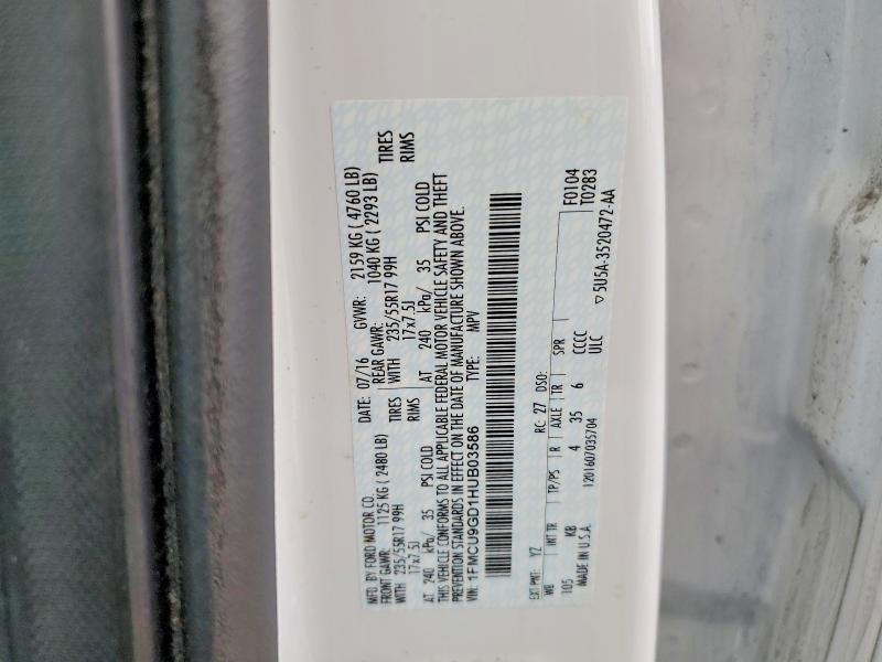 Продажа на аукционе авто 2017 Ford Escape, vin: 1FMCU9GD1HUB03586, номер лота: 49600166