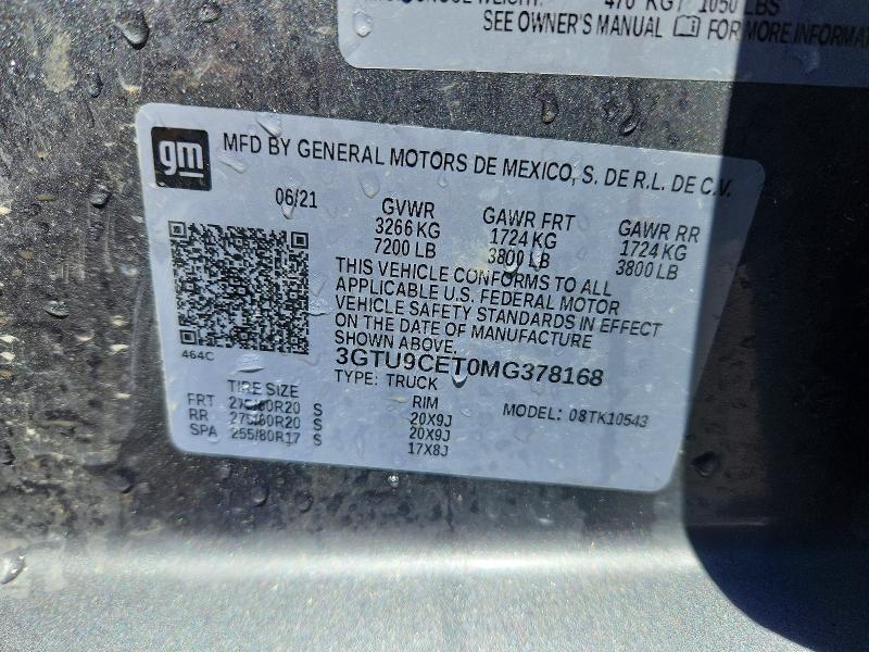 Продаж на аукціоні авто 2021 Gmc Sierra, vin: 3GTU9CET0MG378168, номер лоту: 51024116