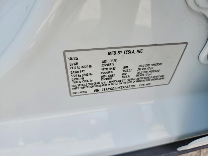 50074866 :رقم المزاد ، 7SAYGDEDXTA587105 vin ، 2026 Tesla Model Y مزاد بيع