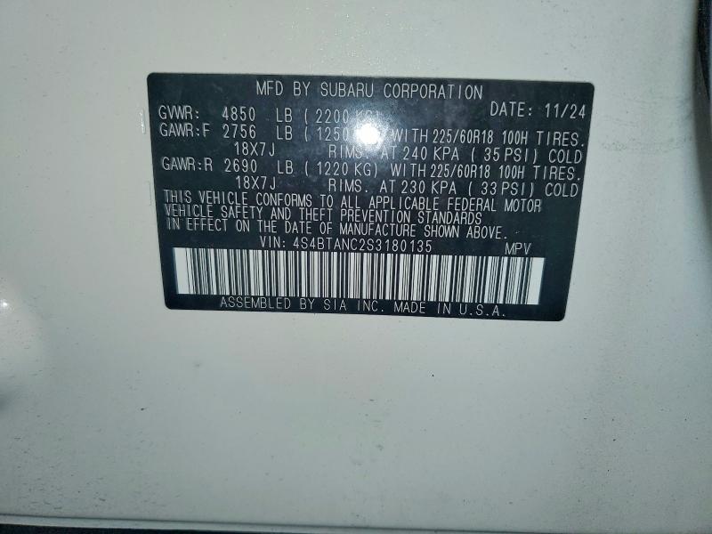 49164696 :رقم المزاد ، 4S4BTANC2S3180135 vin ، 2025 Subaru Outback مزاد بيع