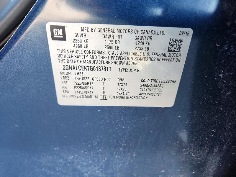 2016 Chevrolet Equinox მანქანა იყიდება აუქციონზე, vin: 2GNALCEK7G6137811, აუქციონის ნომერი: 50837746