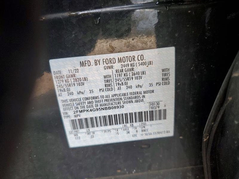Продажа на аукционе авто 2022 Ford Edge, vin: 2FMPK4G95NBB08930, номер лота: 49110446