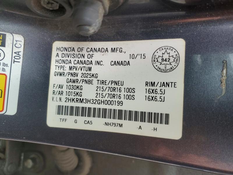 2016 Honda Cr-v მანქანა იყიდება აუქციონზე, vin: 2HKRM3H32GH000199, აუქციონის ნომერი: 49436186