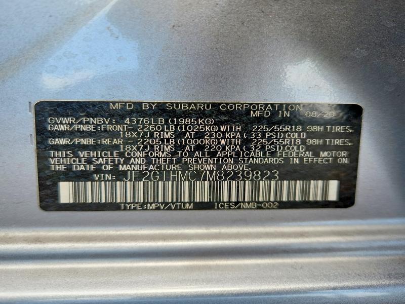 Aukcja sprzedaży 2021 Subaru Crosstrek, vin: JF2GTHMC7M8239823, numer aukcji: 51937976