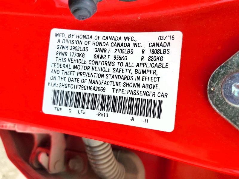 Продаж на аукціоні авто 2016 Honda Civic, vin: 2HGFC1F79GH642669, номер лоту: 51569226