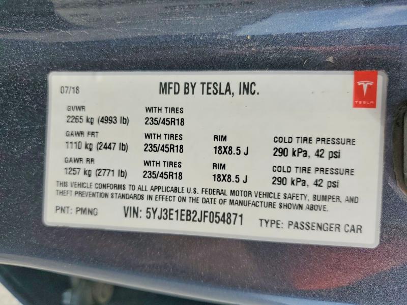 Aukcja sprzedaży 2018 Tesla Model 3, vin: 5YJ3E1EB2JF054871, numer aukcji: 47453756