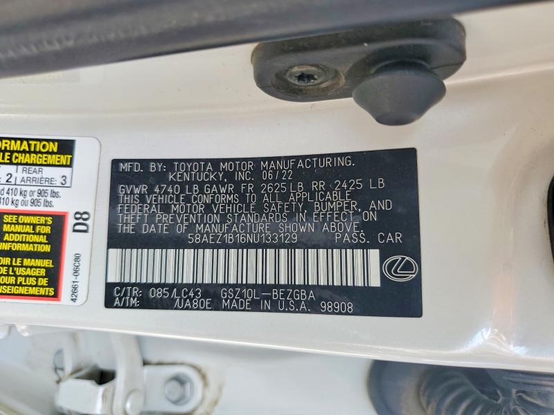 Aukcja sprzedaży 2022 Lexus Es 350, vin: 58AEZ1B16NU133129, numer aukcji: 51196396