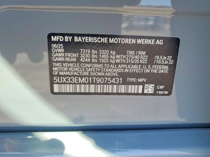 51338246 :رقم المزاد ، 5UX33EM01T9075431 vin ، 2026 Bmw X7 مزاد بيع