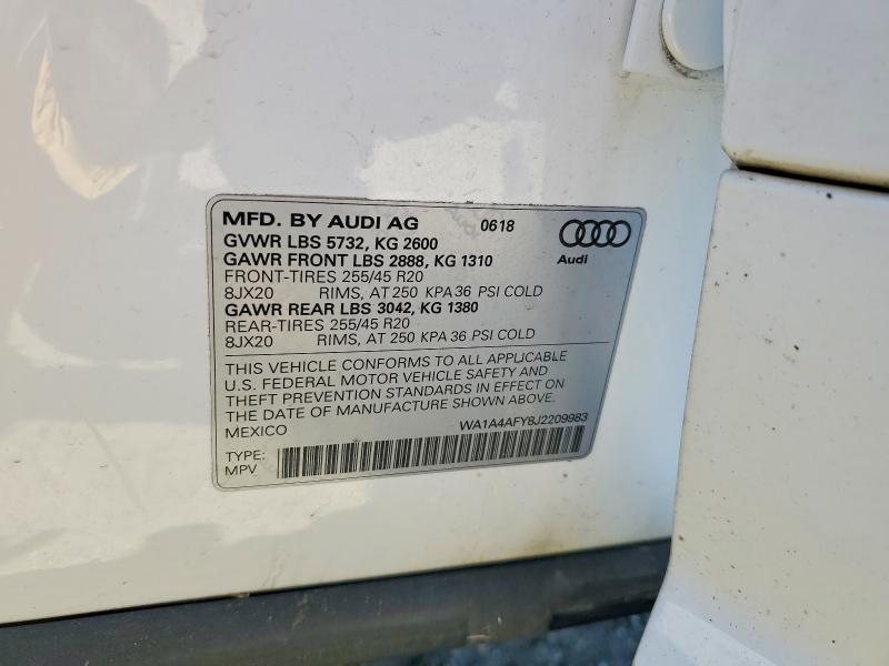 2018 Audi Sq5 მანქანა იყიდება აუქციონზე, vin: WA1A4AFY8J2209983, აუქციონის ნომერი: 48981926