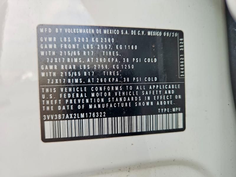Aukcja sprzedaży 2020 Volkswagen Tiguan, vin: 3VV3B7AX2LM176322, numer aukcji: 49338866