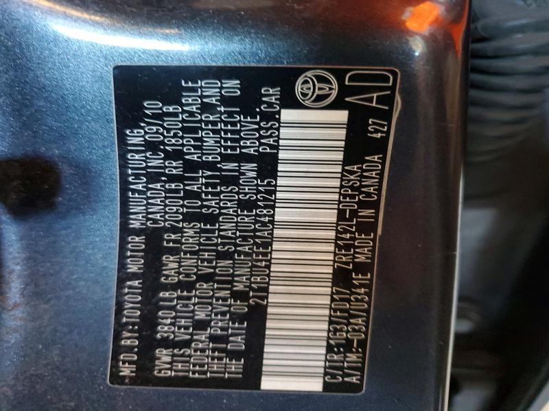 51120406 :رقم المزاد ، 2T1BU4EE1AC481215 vin ، 2010 Toyota Corolla مزاد بيع