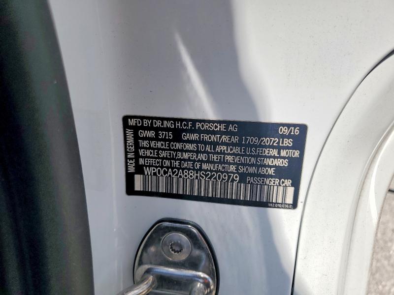 Aukcja sprzedaży 2017 Porsche Boxster, vin: WP0CA2A88HS220979, numer aukcji: 51662796