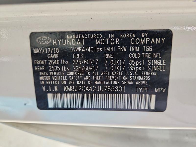 51488396 :رقم المزاد ، KM8J2CA42JU765301 vin ، 2018 Hyundai Tucson مزاد بيع
