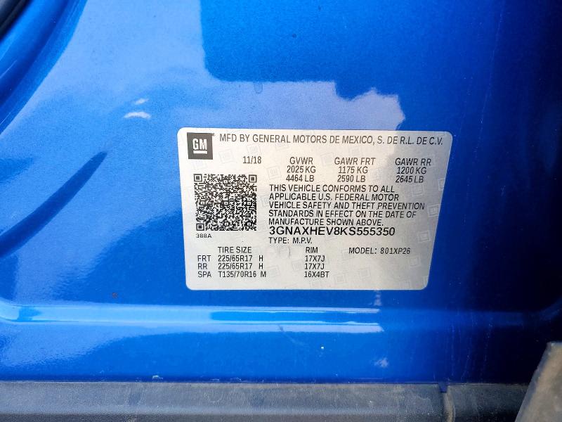 2019 Chevrolet Equinox მანქანა იყიდება აუქციონზე, vin: 3GNAXHEV8KS555350, აუქციონის ნომერი: 49807036